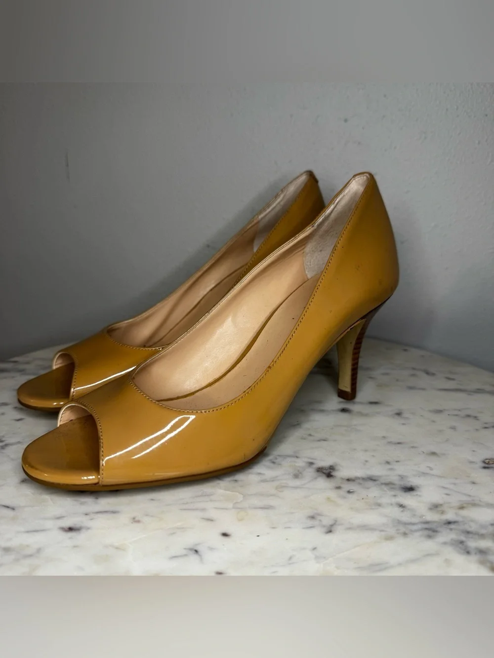 Cole Haan Heels Size 6 B yellow gold shoes Patent Leather peep toes